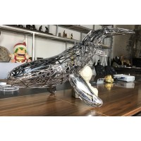 开封不锈钢镂空鲸鱼雕塑 工艺金属动物雕塑景观定制