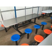 河南餐桌椅,学生食堂连体餐桌椅,不锈钢桌面餐桌椅,四人餐桌椅