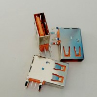 USB 侧插式母座 4P 大电流过3A 90度侧插DIP 弯脚 直边 橙色