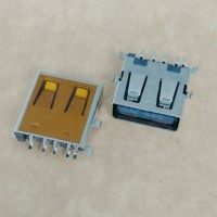 USB 沉板母座 5P带开关脚 沉板贴片式SMT 四脚插板 黑胶 直边