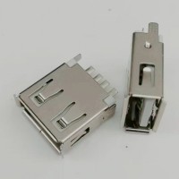 USB 焊线式母座 4PIN 180度焊线 带接地脚 卷边 白胶 带护套