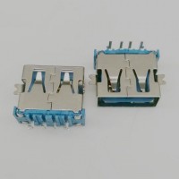 USB 正反插母座 4P 短体 带翅膀 90度插板DIP 蓝色胶芯