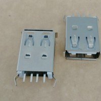 直插式USB 母座 4P 180度插板DIP 弯脚 卷边 铁壳 白胶