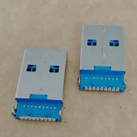 USB 沉板公头 9P 沉板式 90度插板DIP 弯脚 有柱 蓝胶