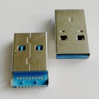 USB 沉板公头 9PIN 两脚插板DIP 直脚 有柱 180度贴片SMT