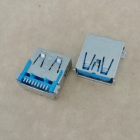 AF 贴片母座 9P 后两脚贴板 有柱 贴片式SMT 直边卷边 蓝胶(1)