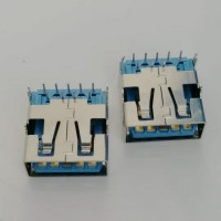 USB 母座 9P 90度四脚插板DIP 两鱼叉脚 直边 蓝色胶芯