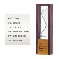 新款玻璃实木奖杯工艺品厂家比赛颁奖十佳经销商企业活动创意奖杯